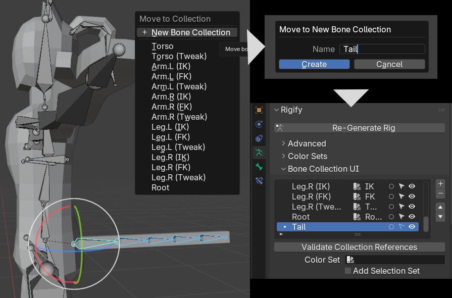 しっぽだけのボーンコレクションを作っているところ