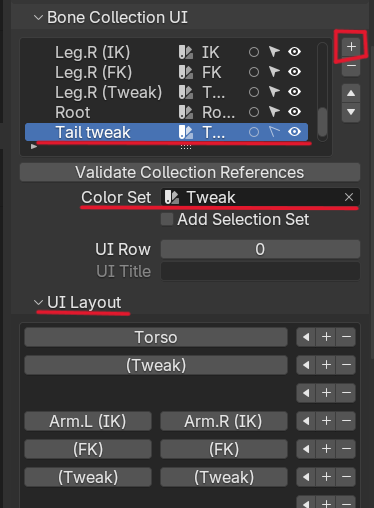 しっぽのtweakリグ用のボーンコレクションを作成して他のUI設定もしておく