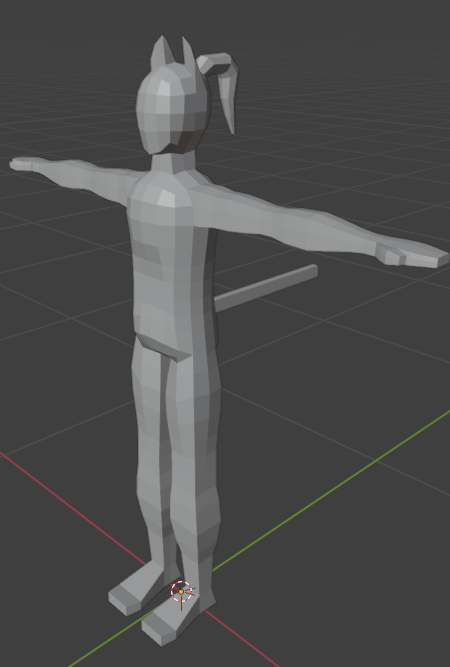 人間型がベースですが、耳とポニーテールとしっぽがあるキャラクターのメッシュ